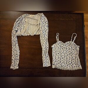 girl med cami with matching cardigan, light weight, ivory blue